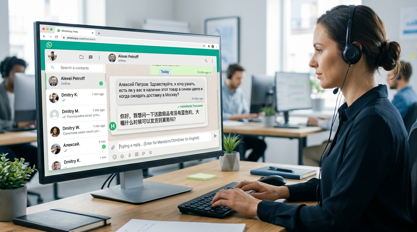 hello word 翻译器嵌入聊天窗口实时翻译示意图