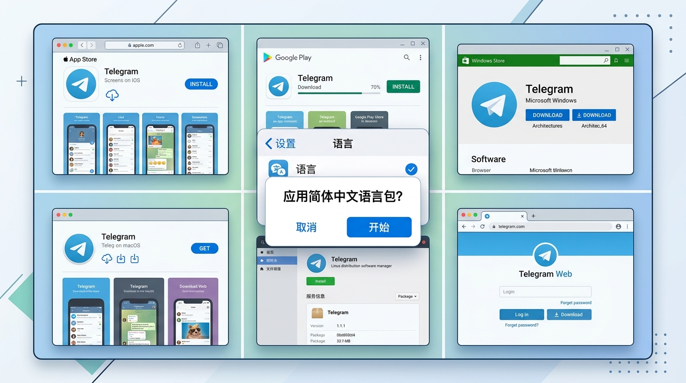 telegram 官方下载入口与中文语言包设置界面
