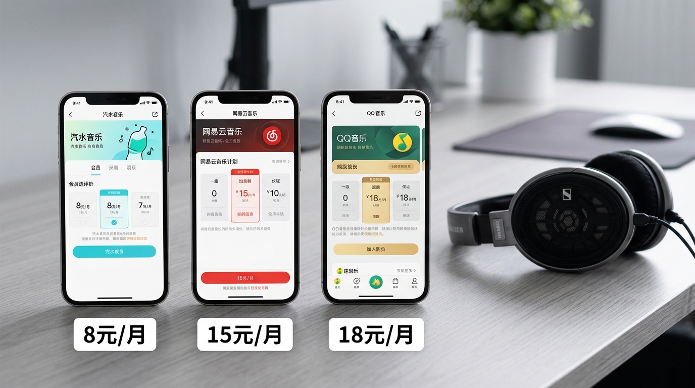 汽水音乐与网易云 QQ 音乐会员价格与音质对比实拍