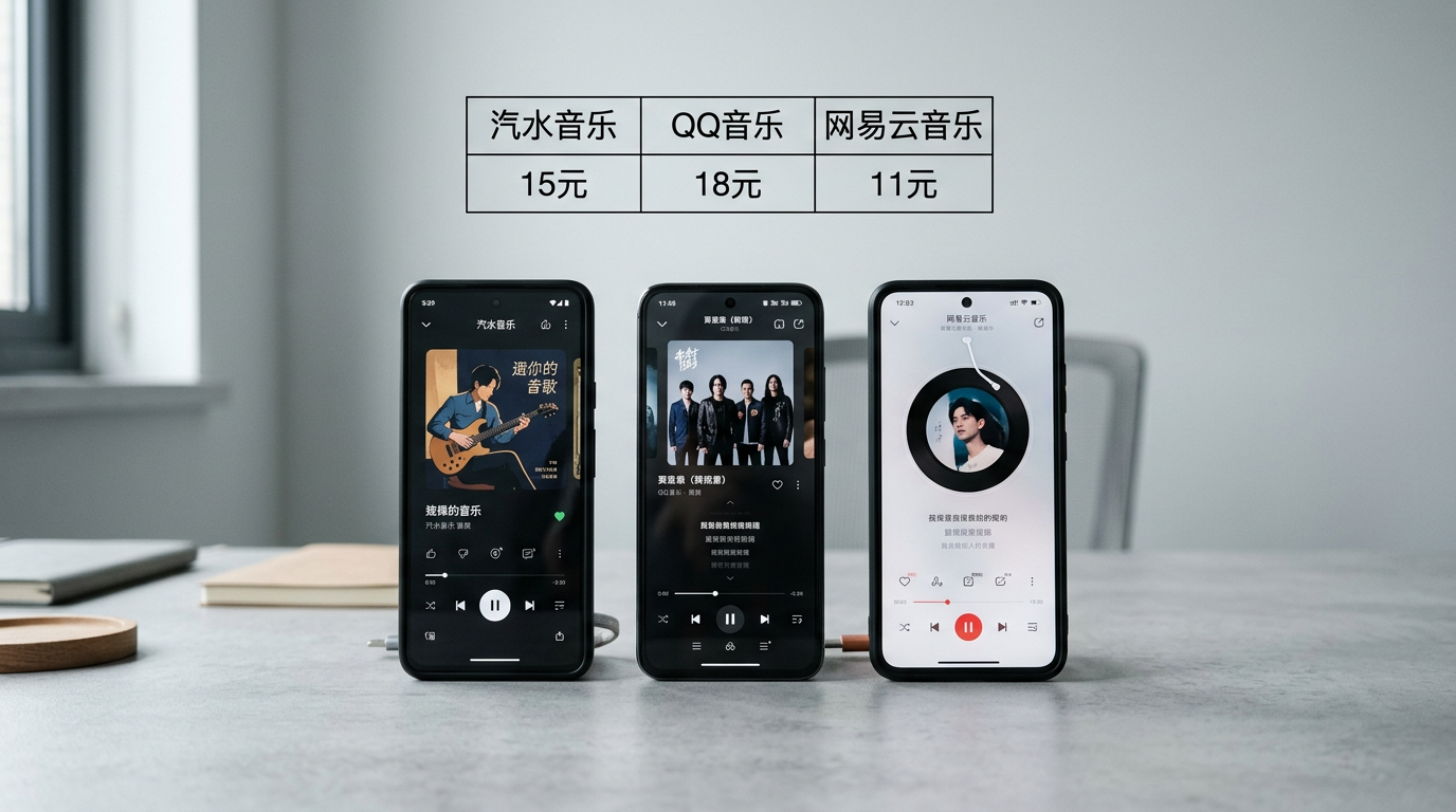 汽水音乐 vs QQ音乐 vs 网易云音乐 曲库版权与会员价格实测对比