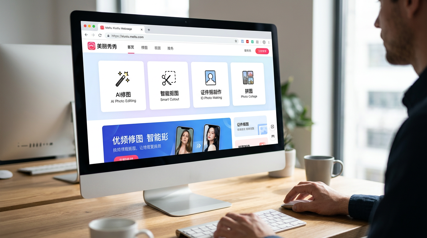 美图秀秀网页版入口xiuxiu.meitu.com四大核心功能模块界面