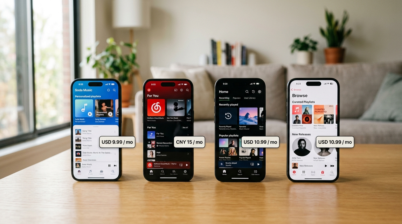 汽水音乐与Spotify网易云Apple Music四大音乐App对比