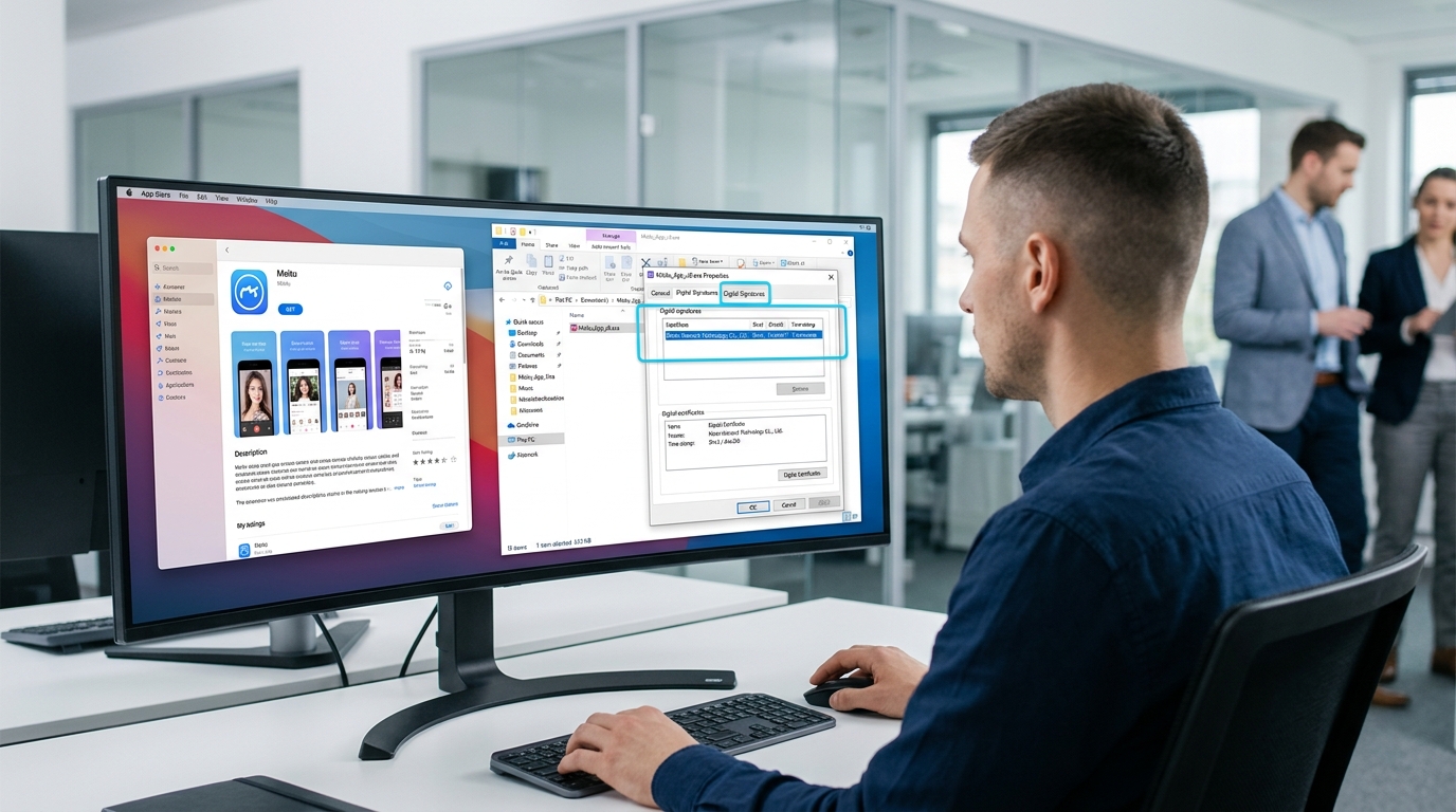 美图秀秀下载 Windows 与 Mac 安装签名验证对比