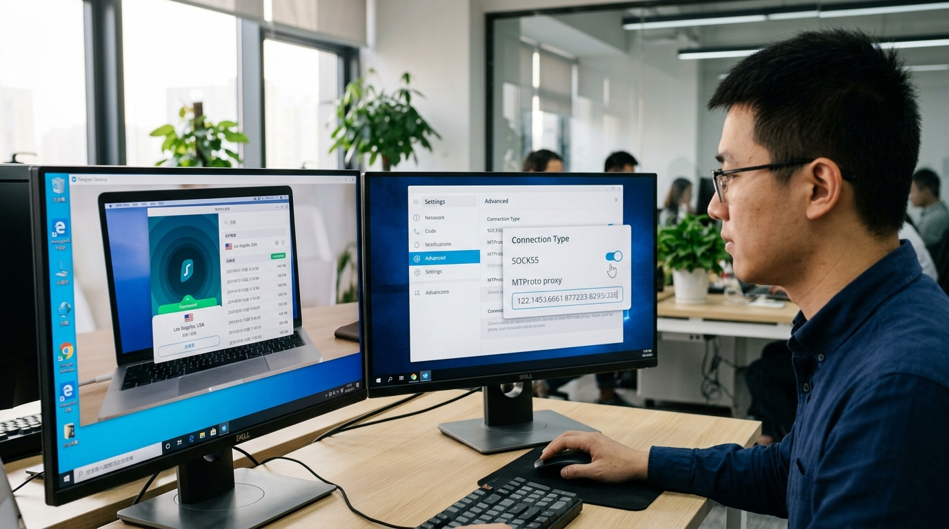 中国大陆telegram下载网络配置与MTProto代理设置示意图