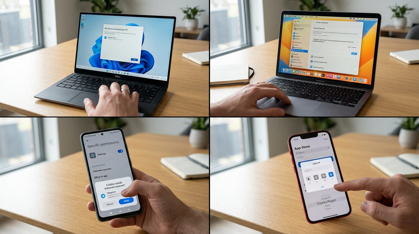 telegram下载后在Windows macOS Android iOS四平台的安装步骤截图