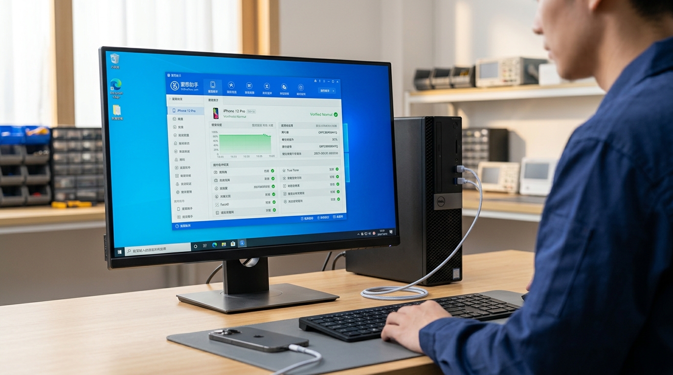 爱思助手 Windows 版连接 iPhone 显示验机报告界面