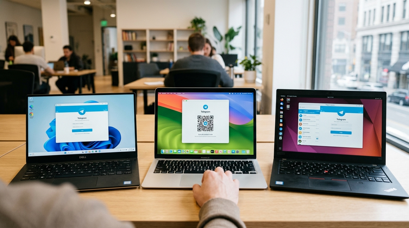 telegram电脑版在Windows、macOS、Linux三平台的登录界面对比