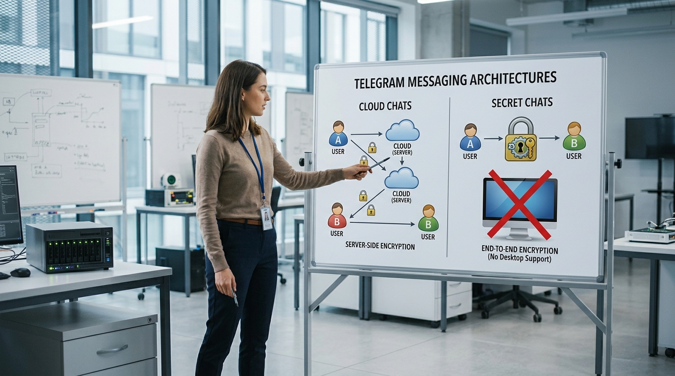 telegram电脑版云端聊天与Secret Chat加密对比示意图