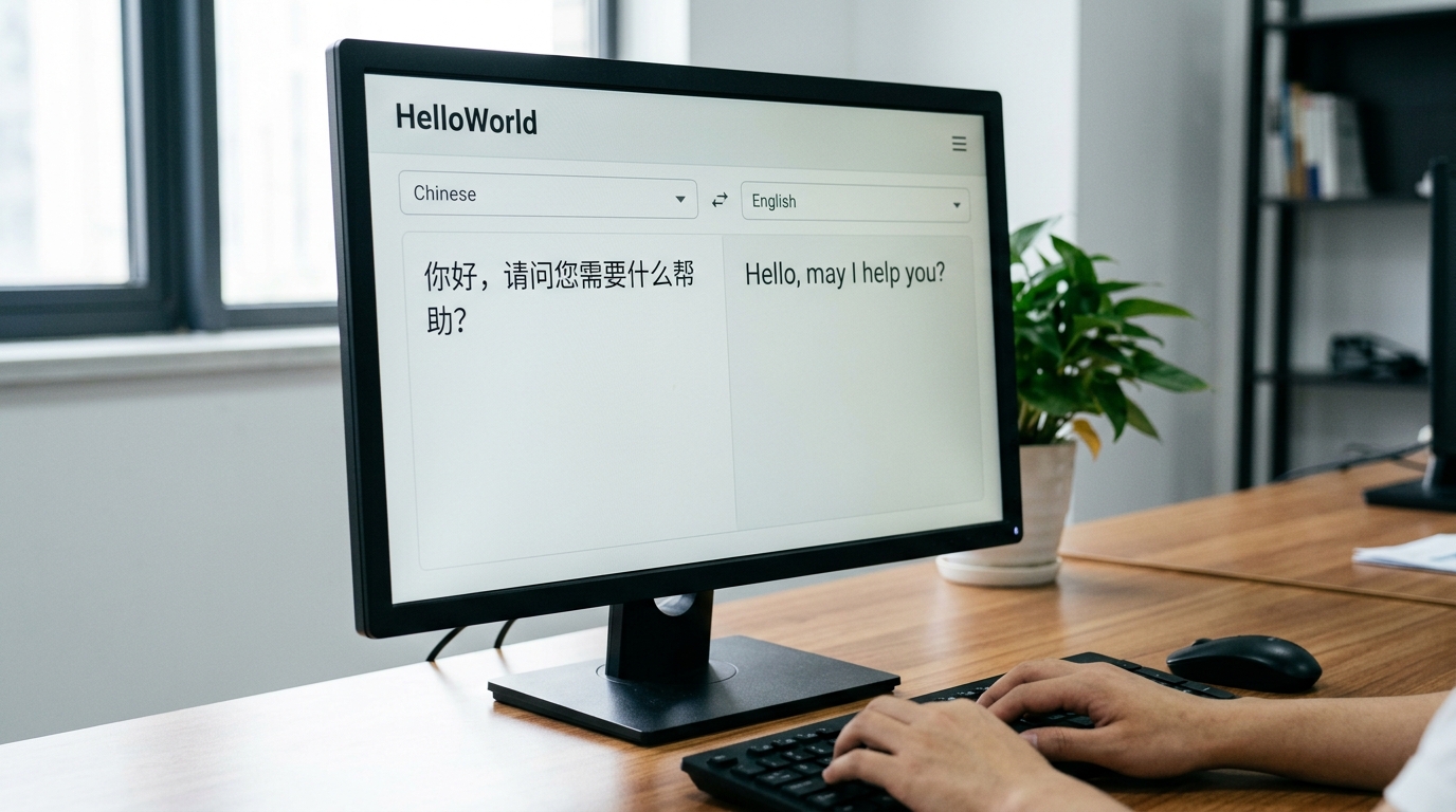 HelloWorld 翻译器桌面端界面与 hello word 翻译器误拼示意
