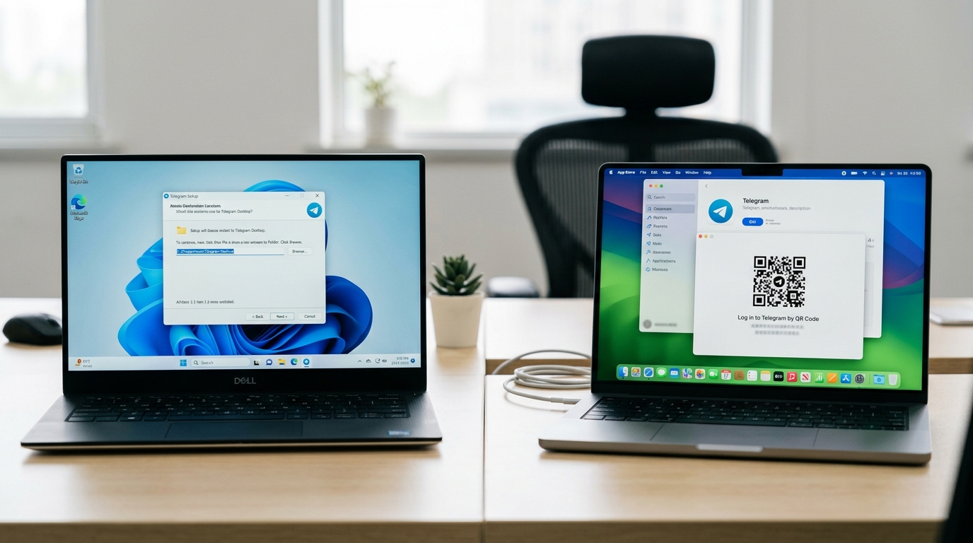 telegram电脑版Windows与macOS安装登录界面对比