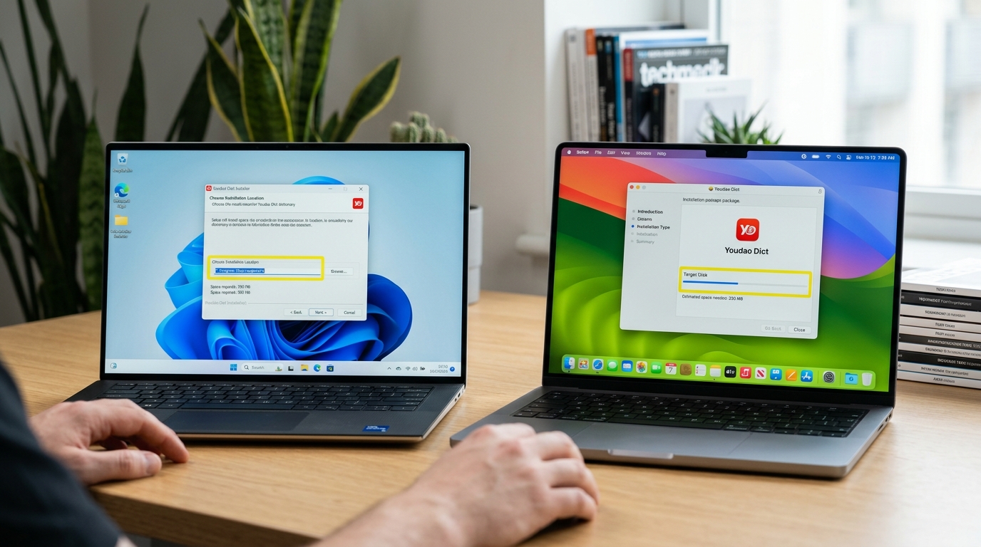 有道翻译电脑版下载 Windows 与 Mac 安装界面对比