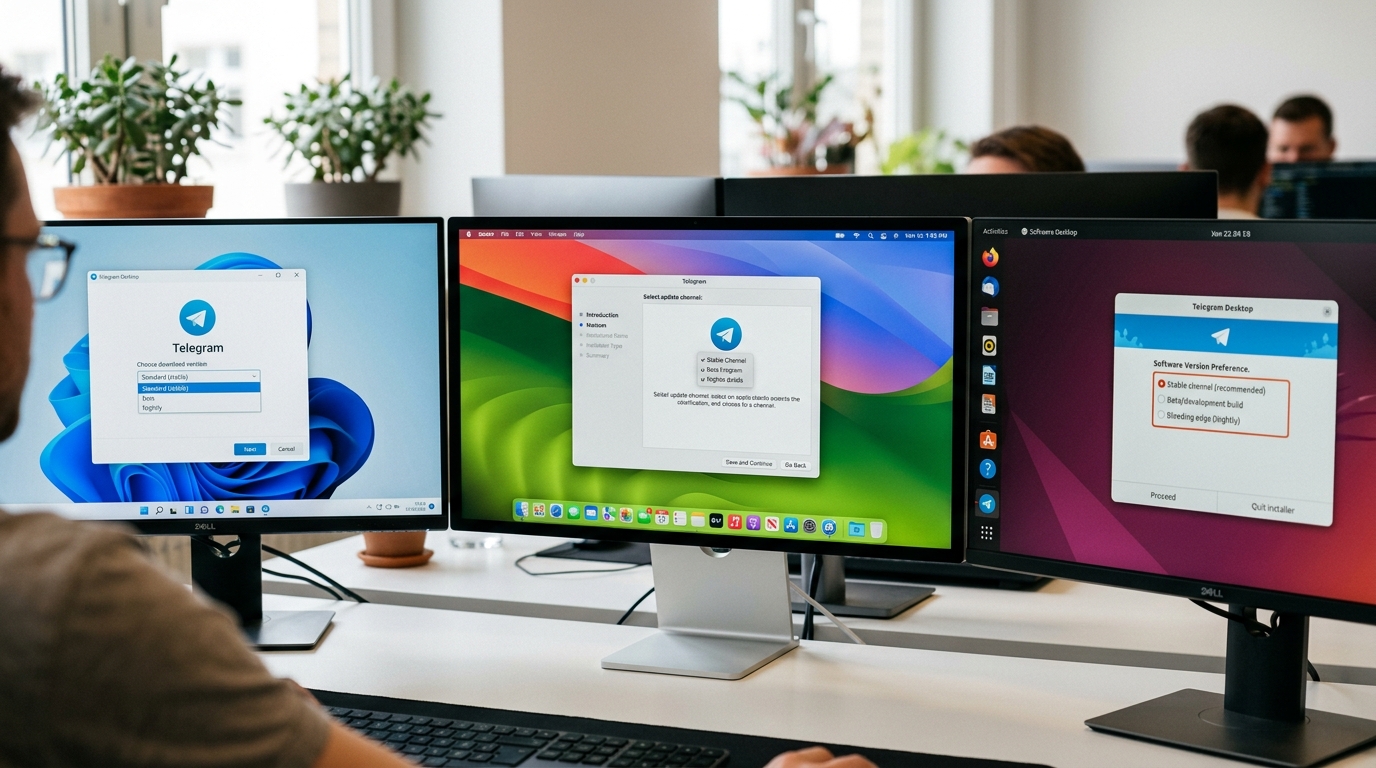 telegram电脑版在Windows Mac Linux三端的安装界面对比