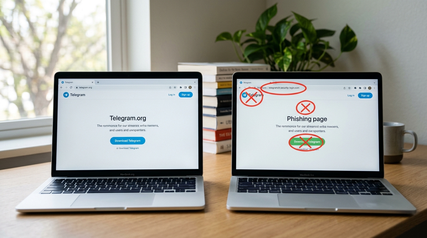 telegram电脑版官网与山寨钓鱼站对比辨别图