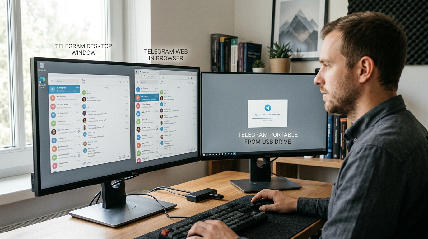 telegram电脑版与Web版Portable版定位对比示意图