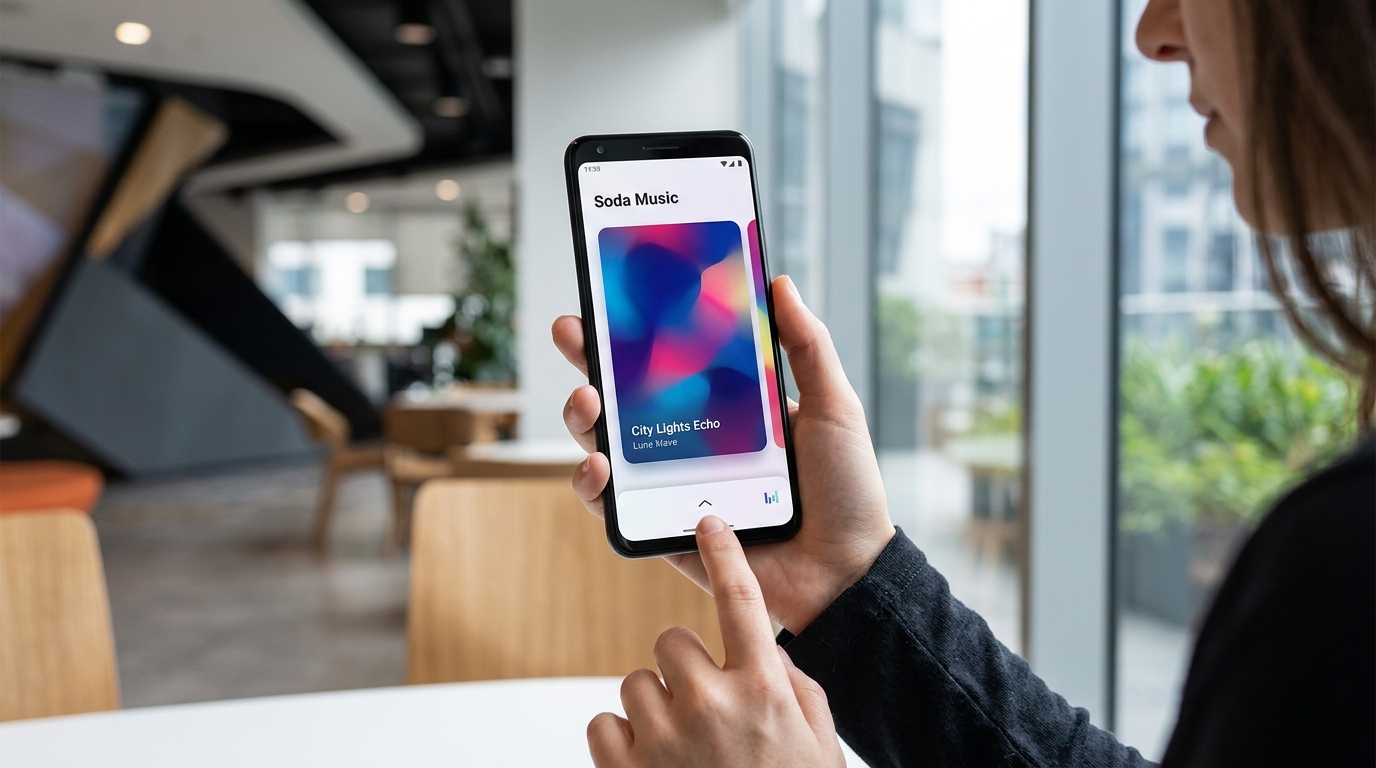 汽水音乐 App 首页全屏卡片流界面截图