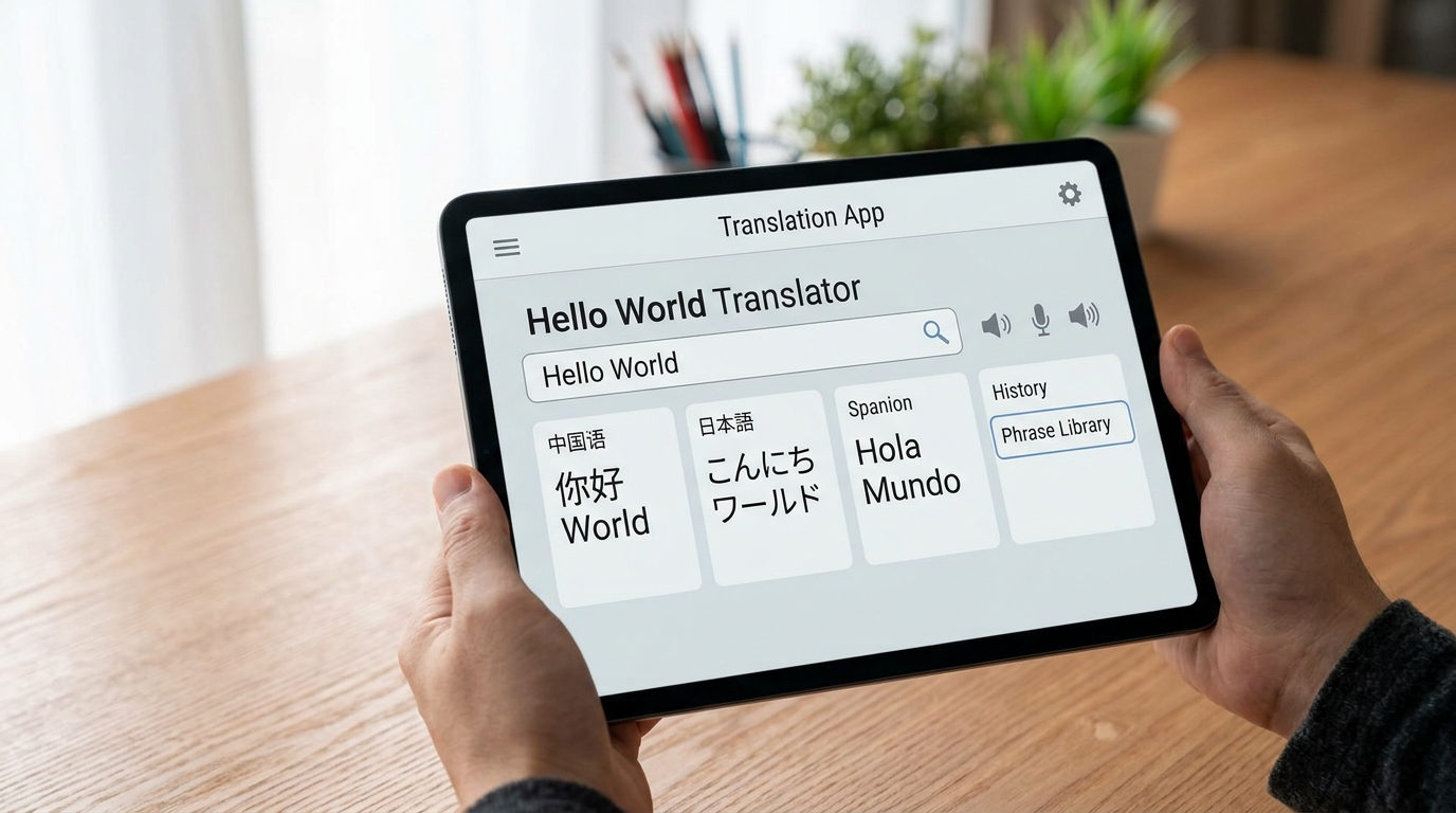 hello word 翻译器界面展示固定短语翻译功能