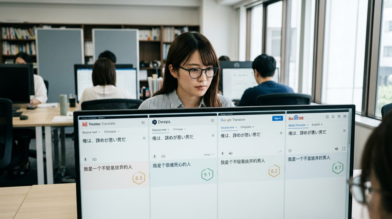 有道翻译与DeepL谷歌百度四款工具实测对比截图