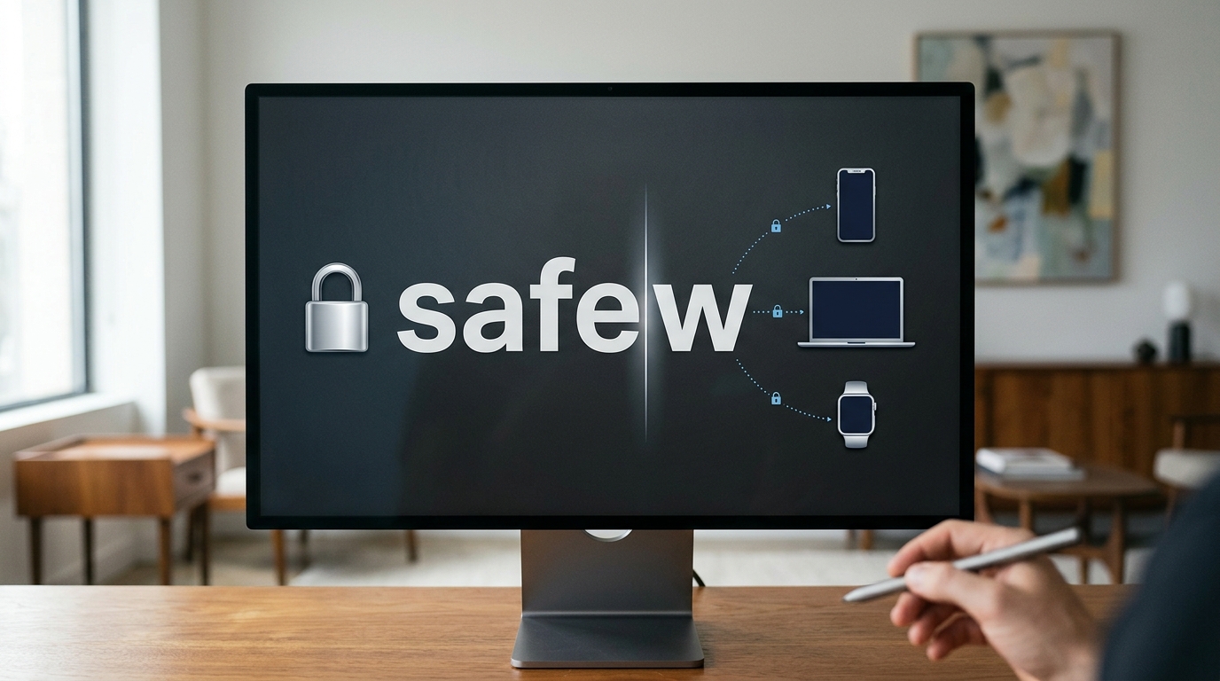 safew 命名来源拆解与端到端加密通讯定位示意图