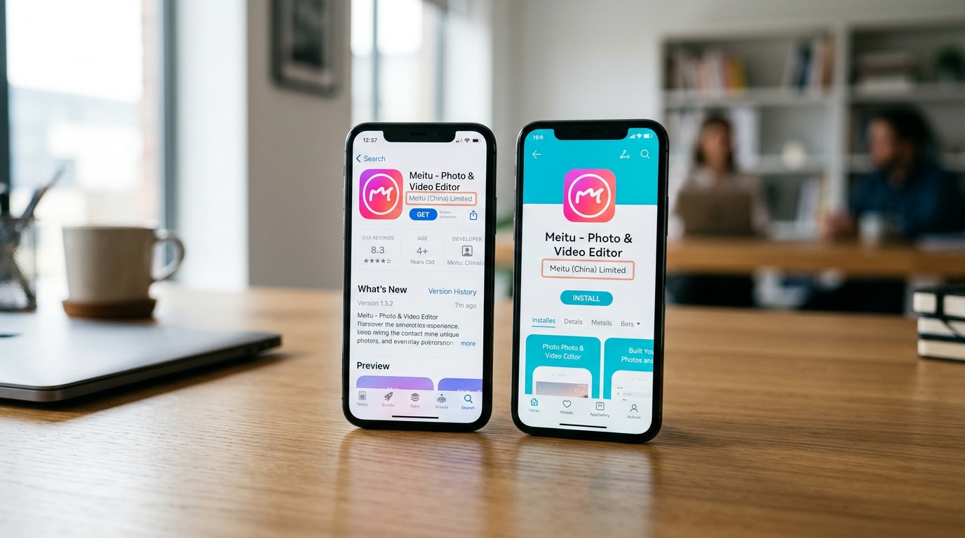 美图秀秀下载 iOS App Store 与安卓应用商店官方页面对比