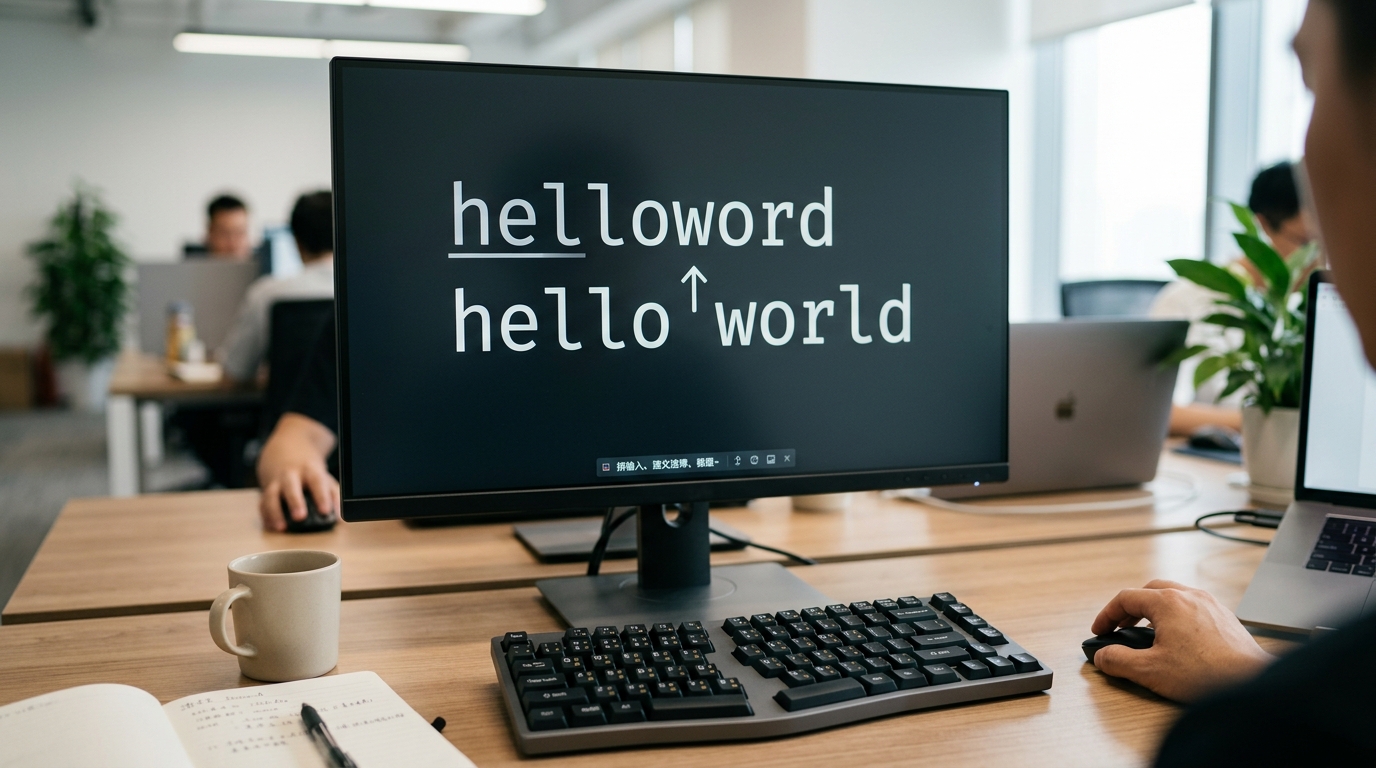helloword翻译拼写对比与中文输入法误拼来源示意图