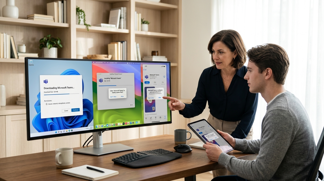 Teams下载在Windows Mac iOS Android的安装步骤对比