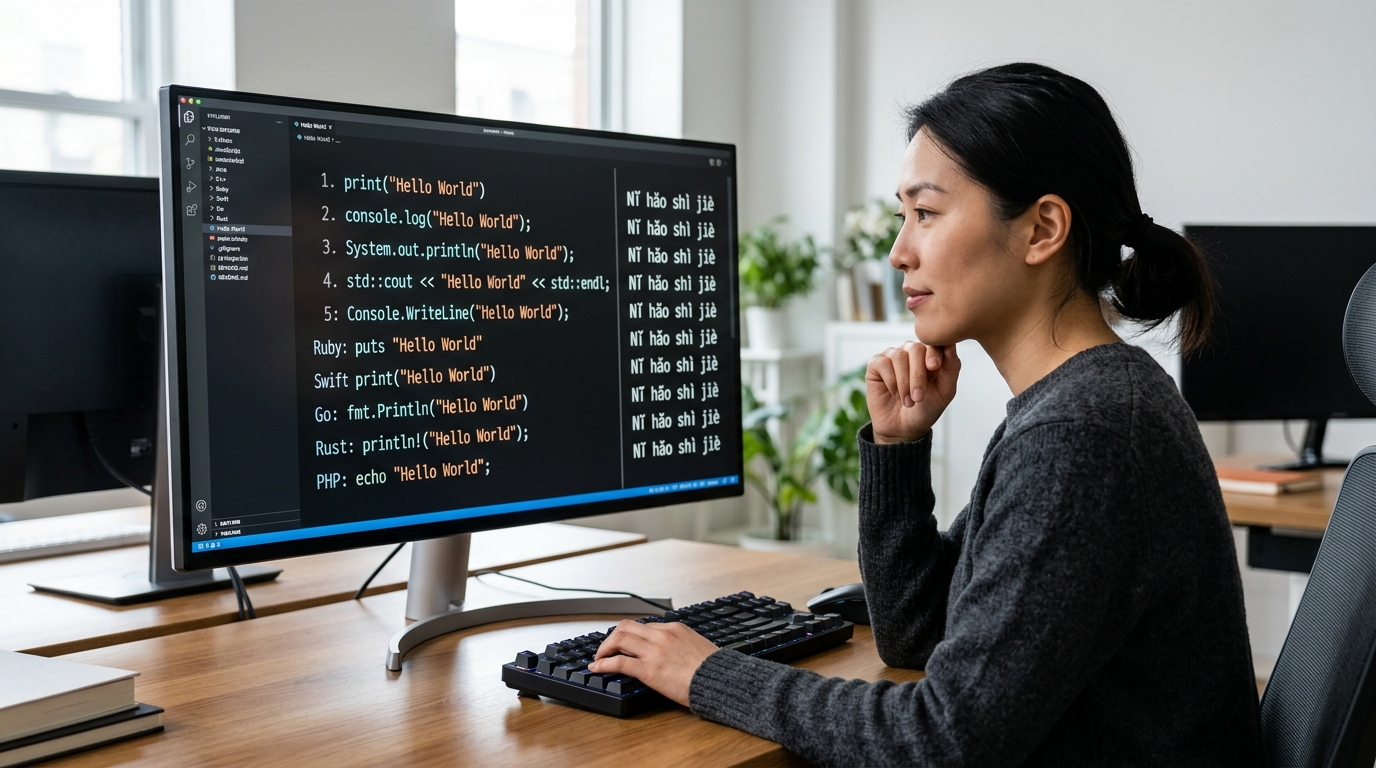 hello word 翻译电脑版 10种编程语言代码对照
