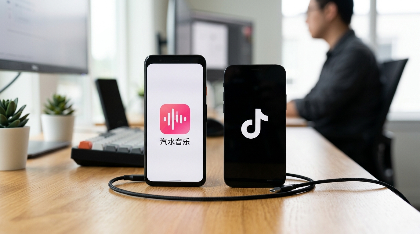 汽水音乐下载与抖音音乐同源曲库关系示意图
