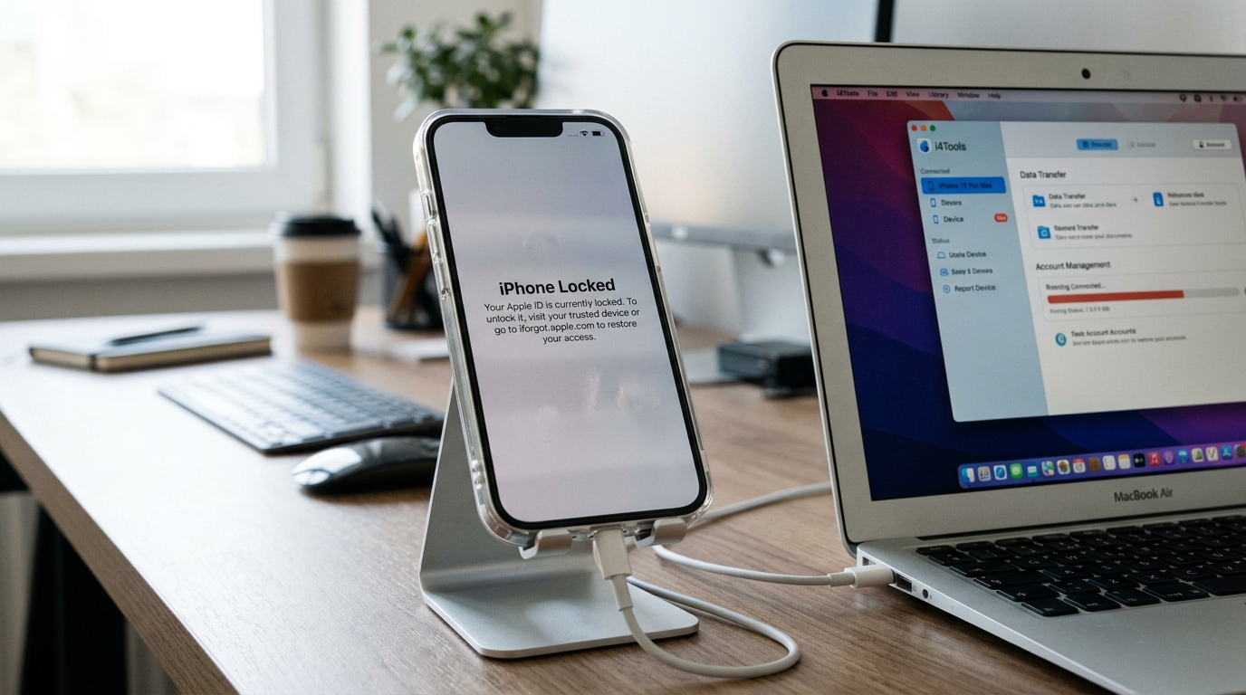 爱思助手共享 Apple ID 被锁定风险示意