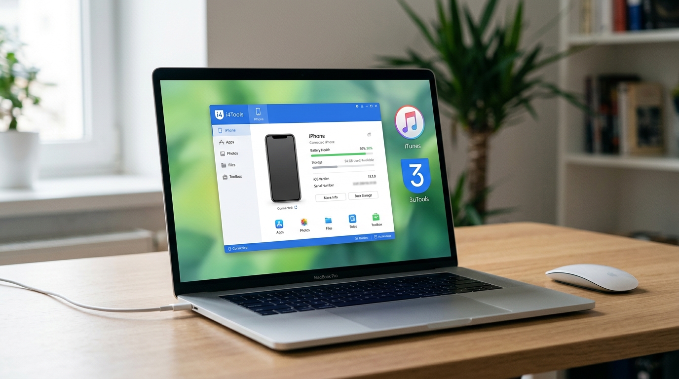 爱思助手 PC 端主界面与 iTunes、3uTools 定位对比示意