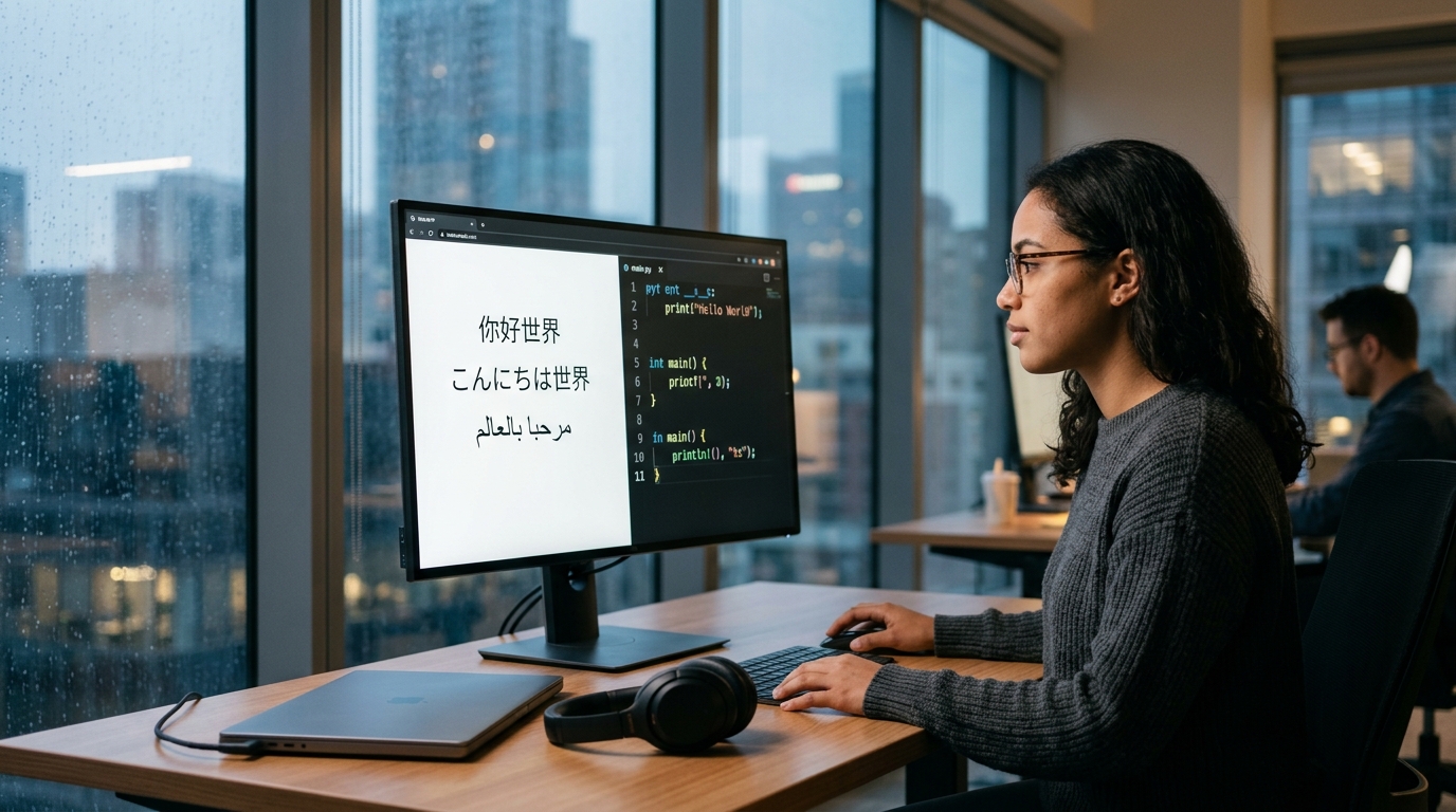 hello word翻译器双轨界面 自然语言译文与编程代码对照