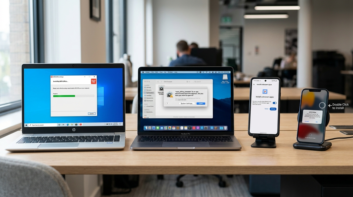WPS下载四端安装流程对比 Windows macOS Android iOS