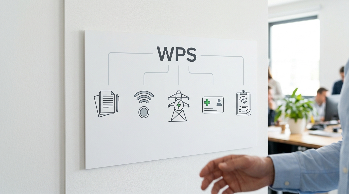 WPS 五种常见含义速览图：WPS Office、Wi-Fi Protected Setup、Wisconsin Public Service、WPS Health、心理测评