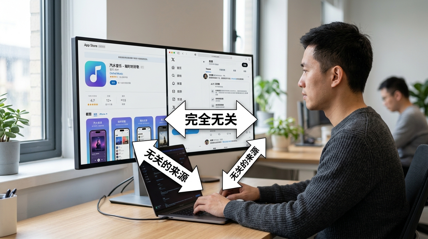 汽水音乐下载官方名称与搜索词X混淆澄清对比图
