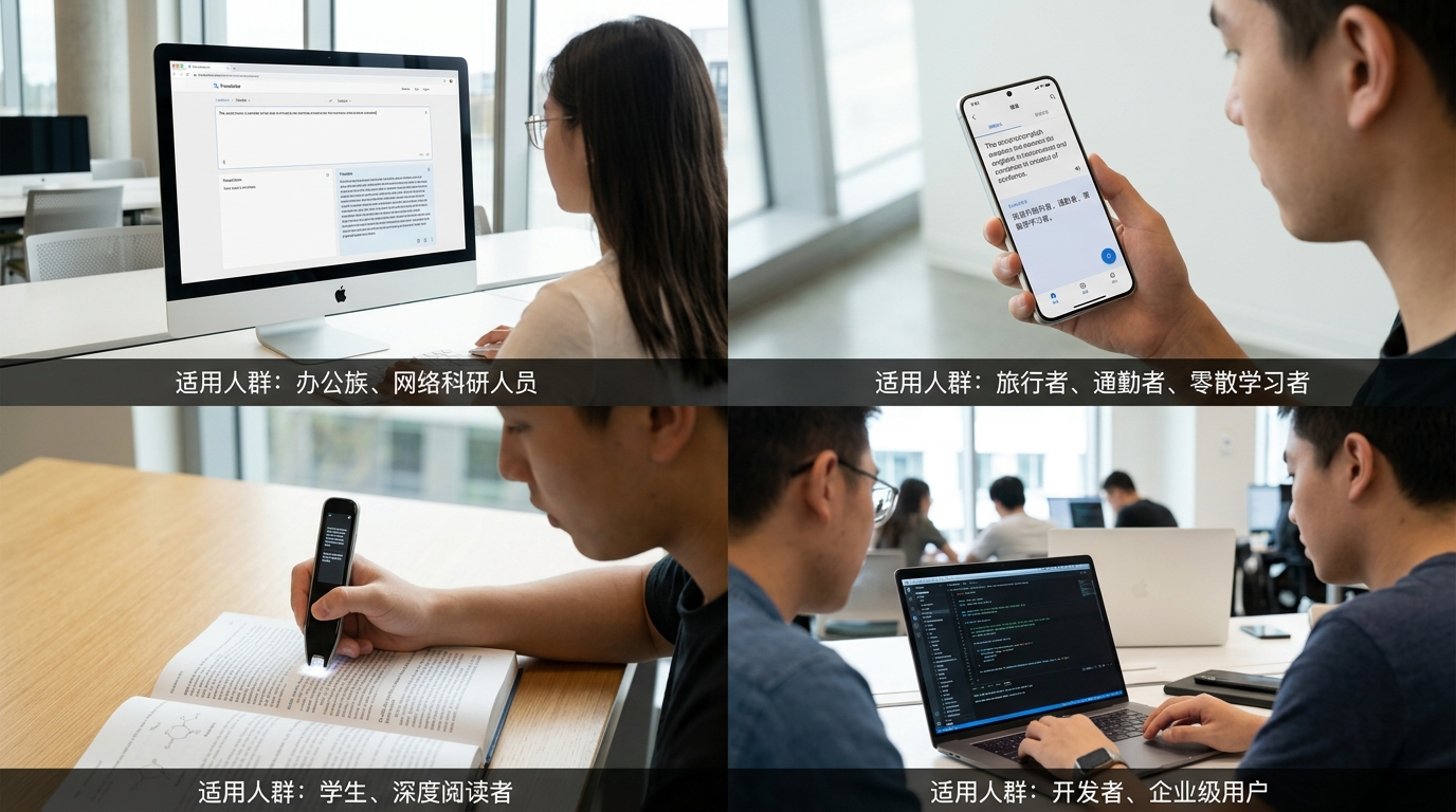 有道翻译网页版App词典笔与API四端口功能对比