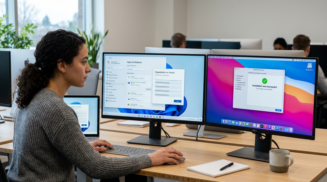 Windows与macOS上Teams下载安装及首次登录组织选择界面