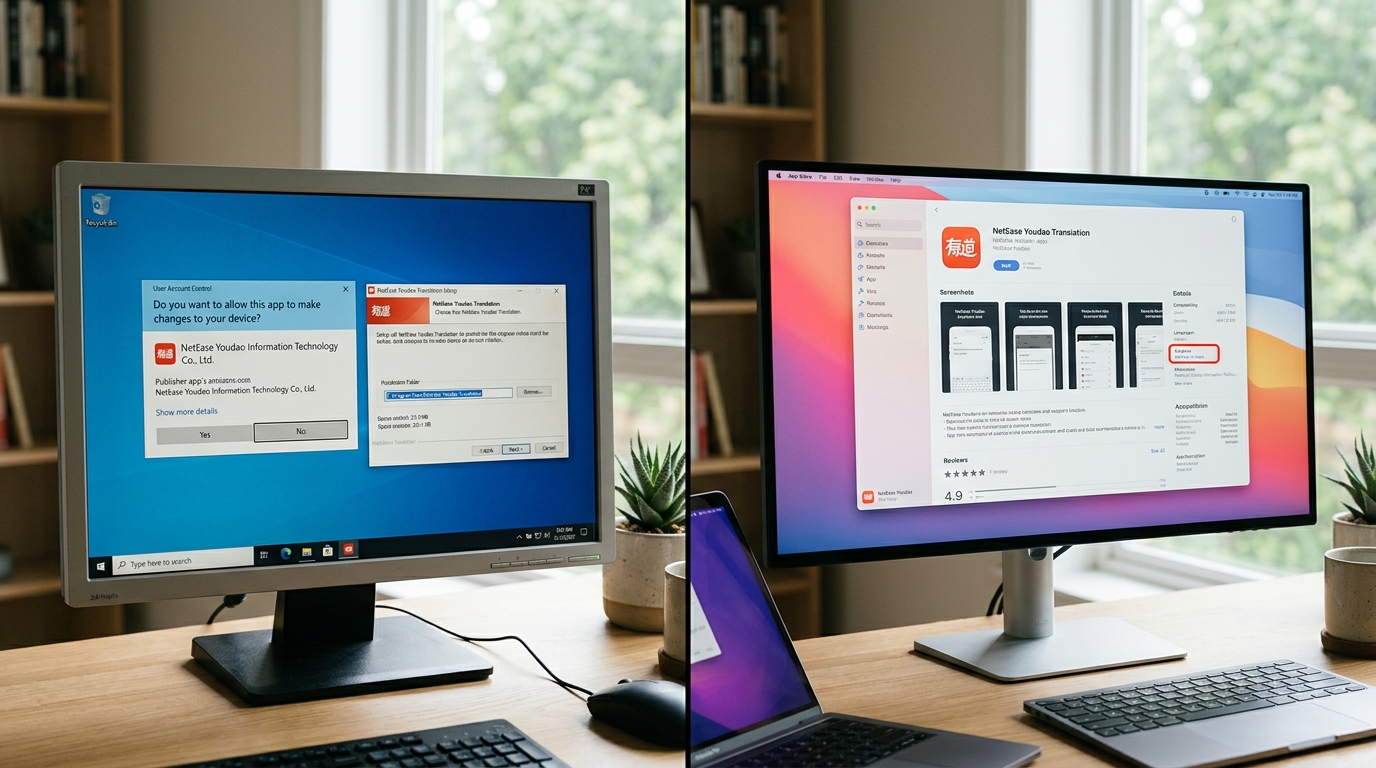 Windows与macOS有道翻译下载安装步骤截图对比