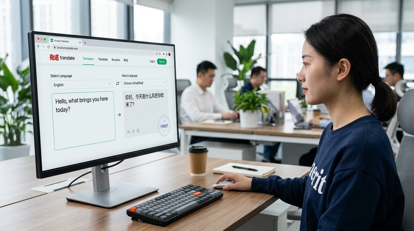 有道翻译平台界面与YNMT神经网络翻译引擎