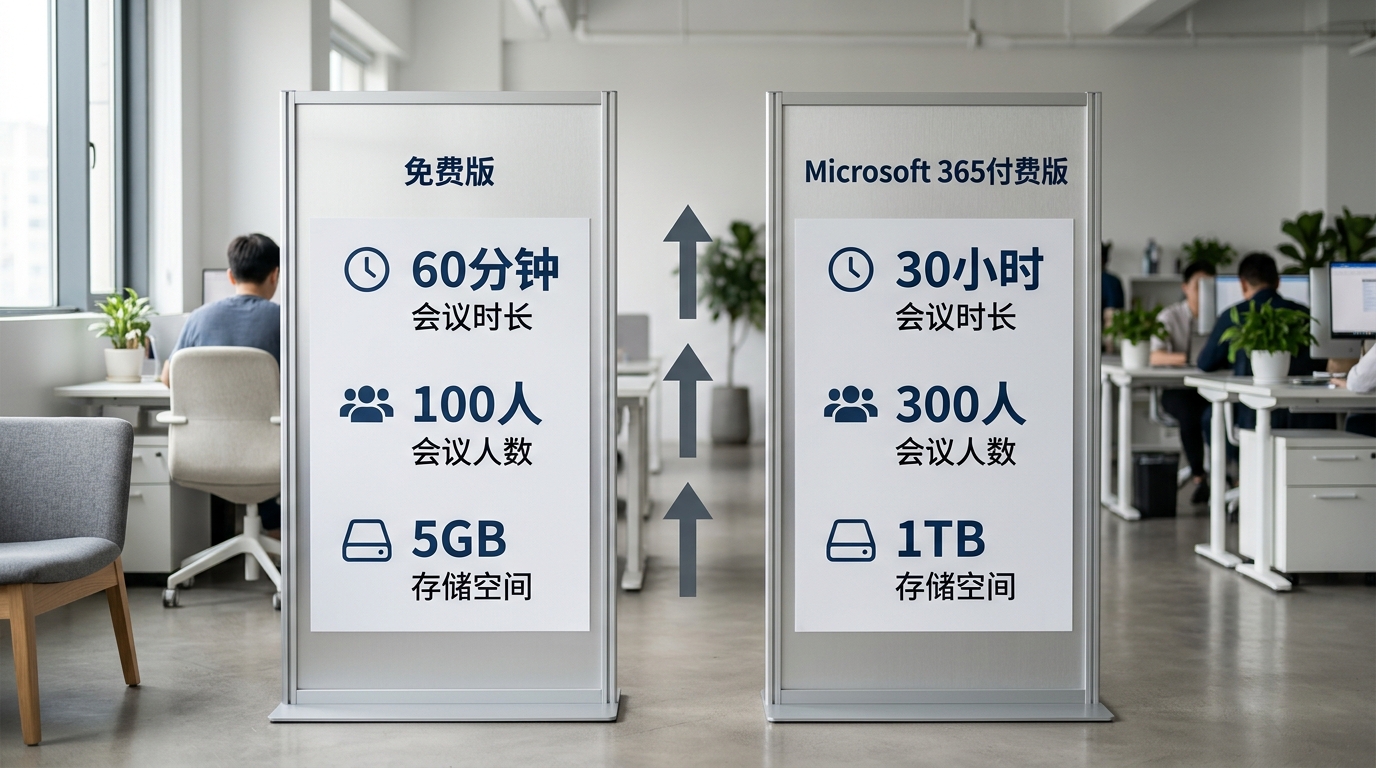 Teams电脑版免费版与付费版功能对比表