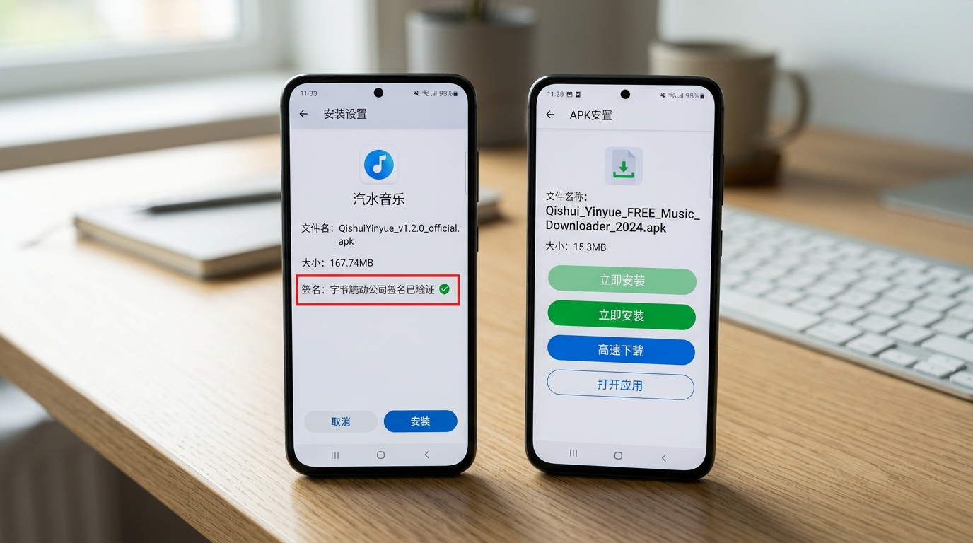 汽水音乐下载山寨包识别对比