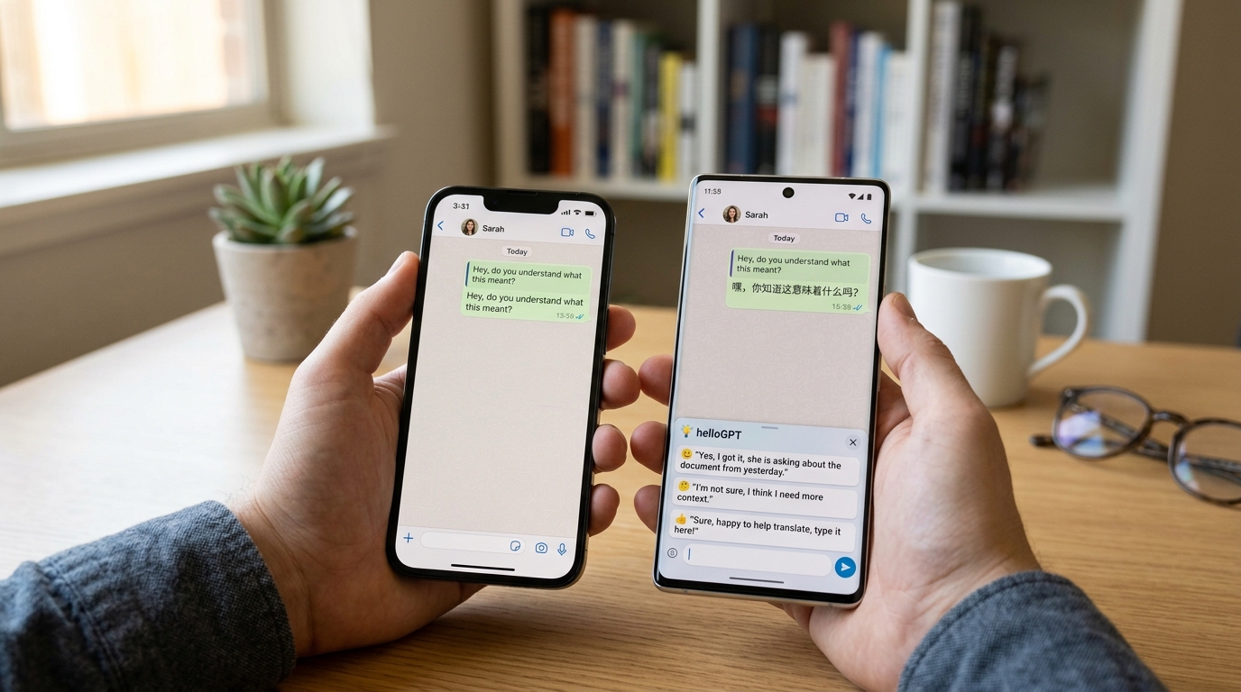 helloGPT 实时双向翻译 WhatsApp 中英互译演示