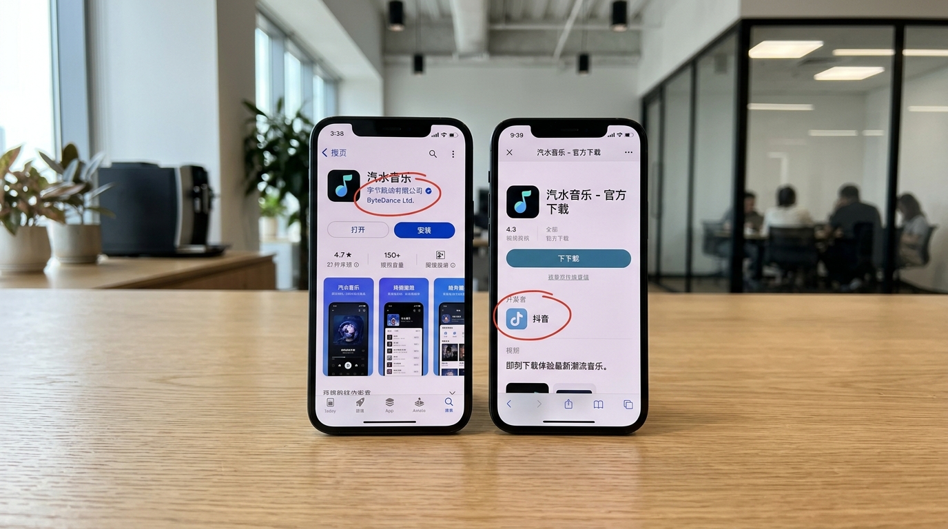 汽水音乐下载官方渠道三项验证方法对比图