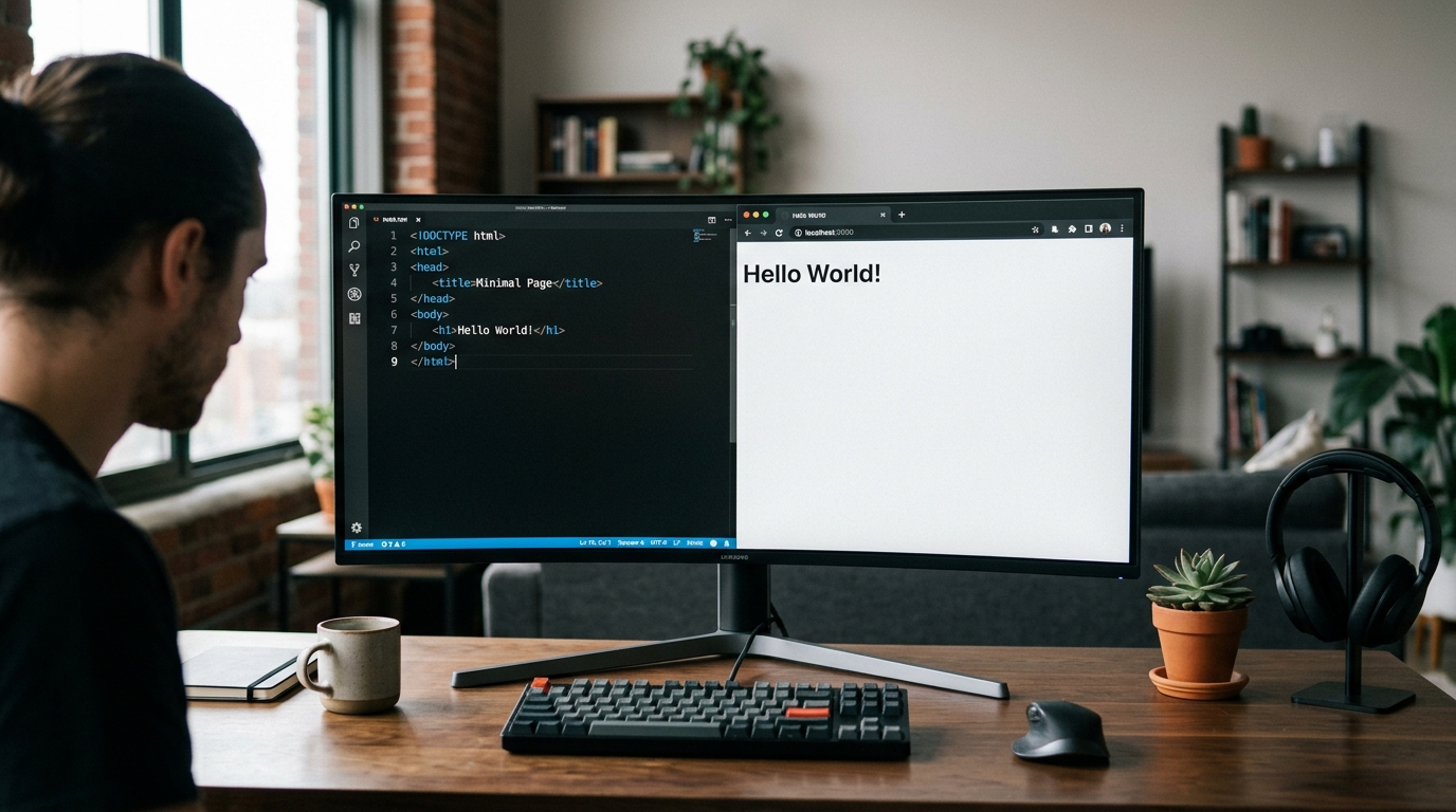 hello world 网页版基础 HTML 结构逐行拆解示意图