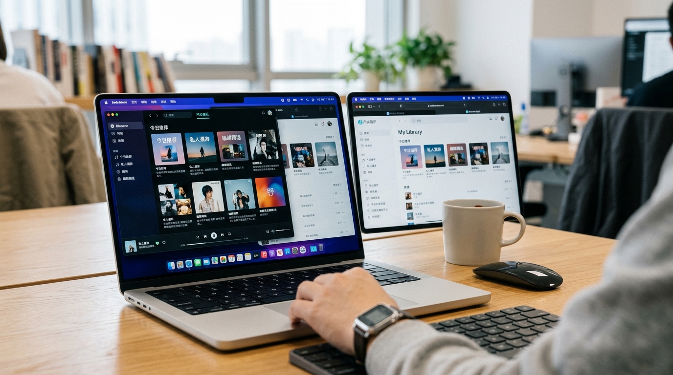 Mac 汽水音乐电脑版下载与网页版界面对比