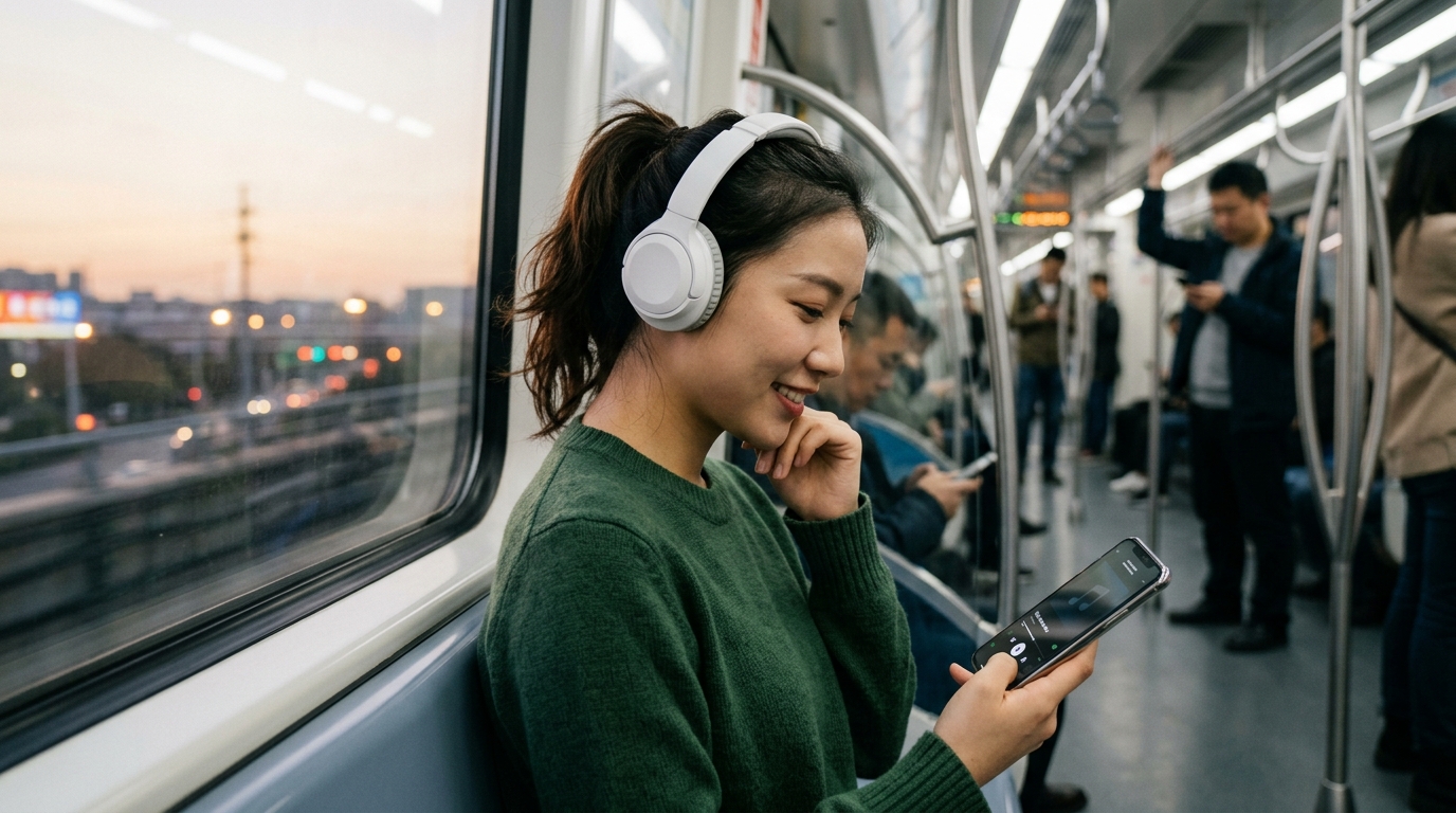 用户在通勤时使用汽水音乐App听歌
