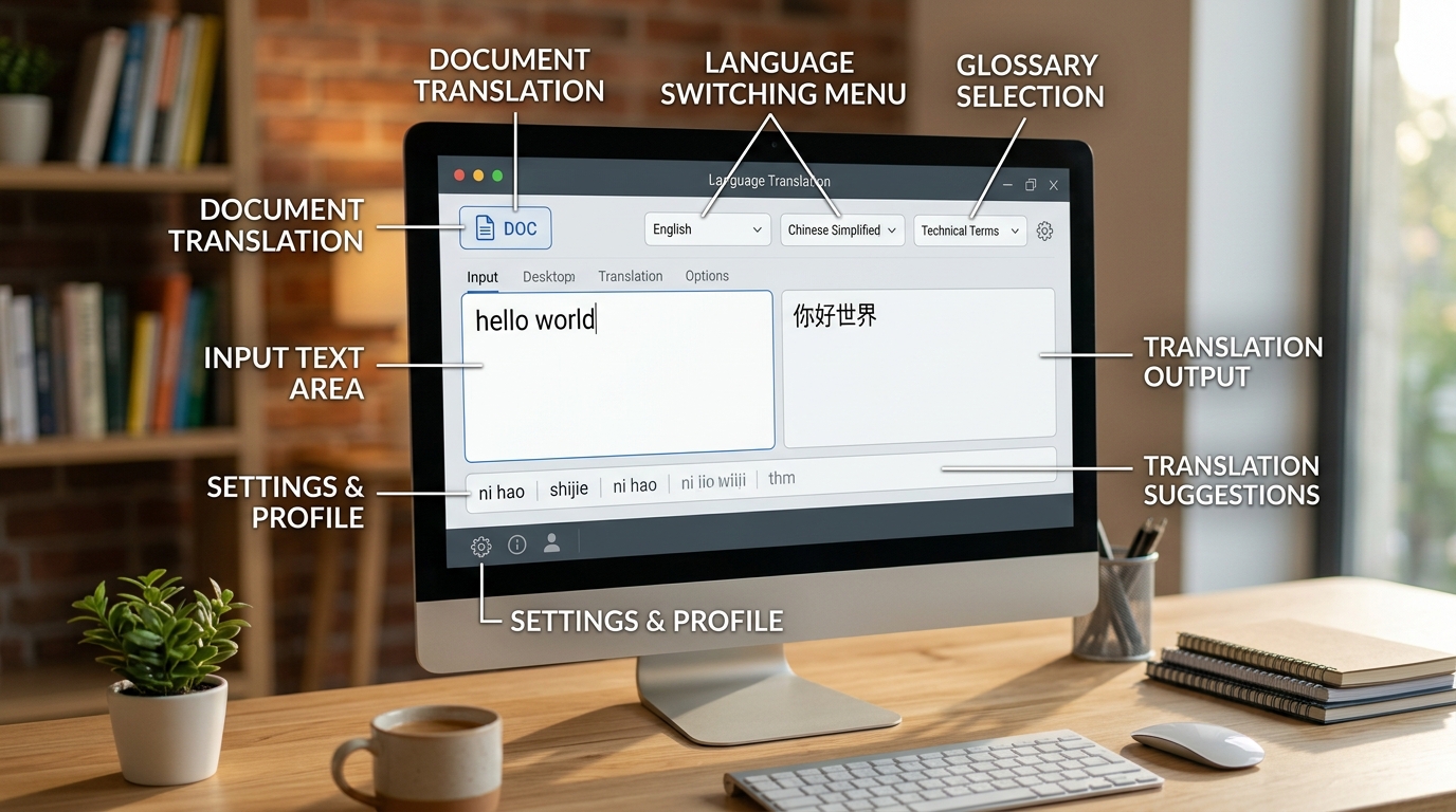 helloword翻译电脑版基础文本翻译界面操作示意图