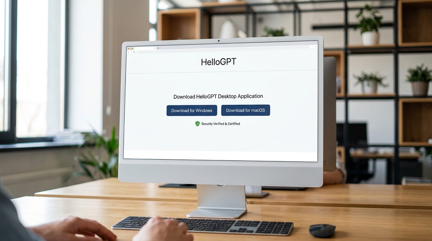 HelloGPT电脑版官方下载页面截图，显示安全下载按钮