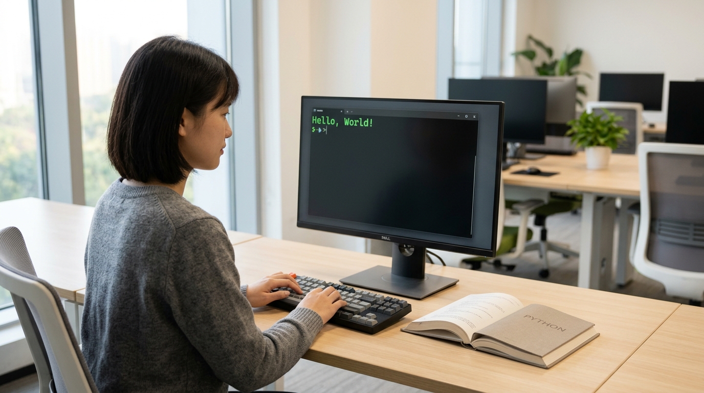 helloword翻译 入门示意图:终端输出 Hello World 与编程教材
